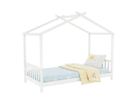 Lit cabane avec barreaux en bois blanc 90 x 190 cm NIDOU