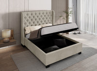Lit coffre capitonné en tissu lin beige FLORINE 160 x 200 cm