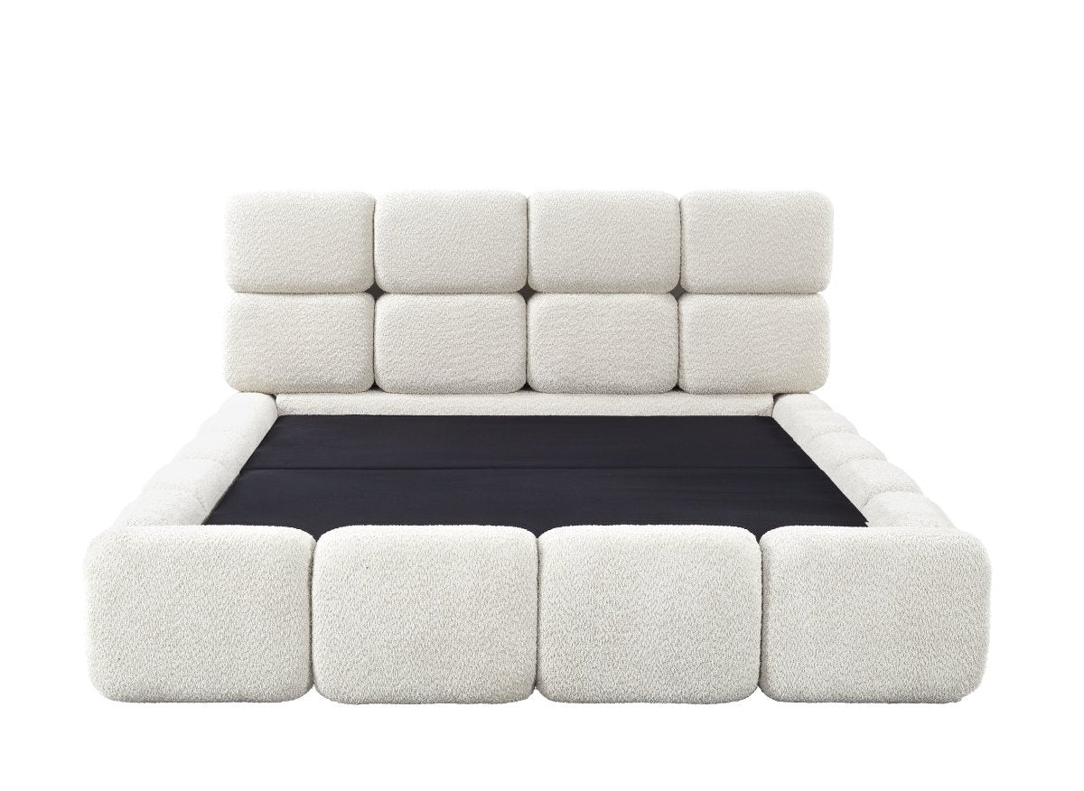 Lit coffre en tissu bouclette beige 140x190 cm BUBBLE