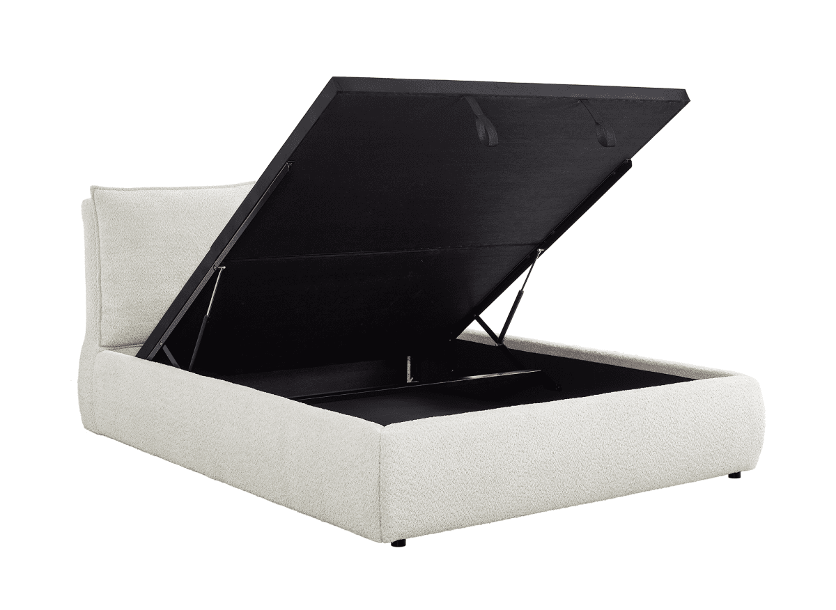 Lit coffre en tissu bouclette beige 140x190 cm MELY