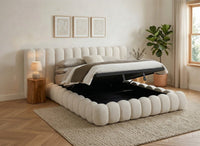 Lit coffre en tissu bouclette beige 160x200 cm GRETA