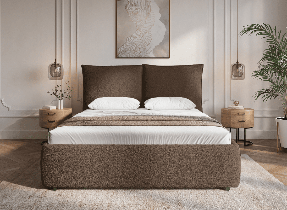 Lit coffre en tissu bouclette marron 160x200 cm MELY