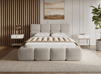 Lit coffre en tissu bouclette taupe 140x190 cm BUBBLE