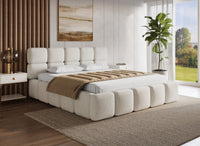 Lit coffre en velours chiné beige 180x200 cm BUBBLE