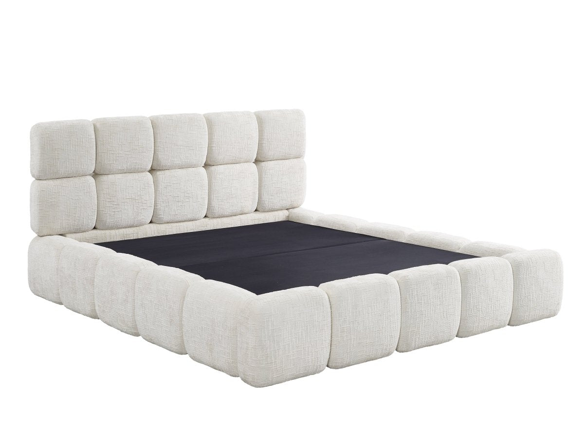 Lit coffre en velours chiné beige 180x200 cm BUBBLE