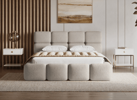 Lit coffre en velours chiné taupe 140x190 cm BUBBLE