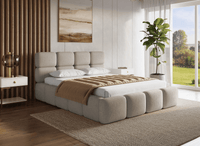 Lit coffre en velours chiné taupe 140x190 cm BUBBLE
