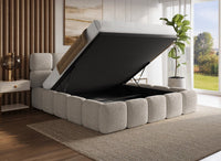 Lit coffre tissu bouclette taupe 180x200 cm BUBBLE