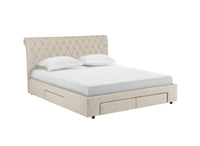 Lit double avec 4 tiroirs en lin beige 180x200 cm LEANDRE