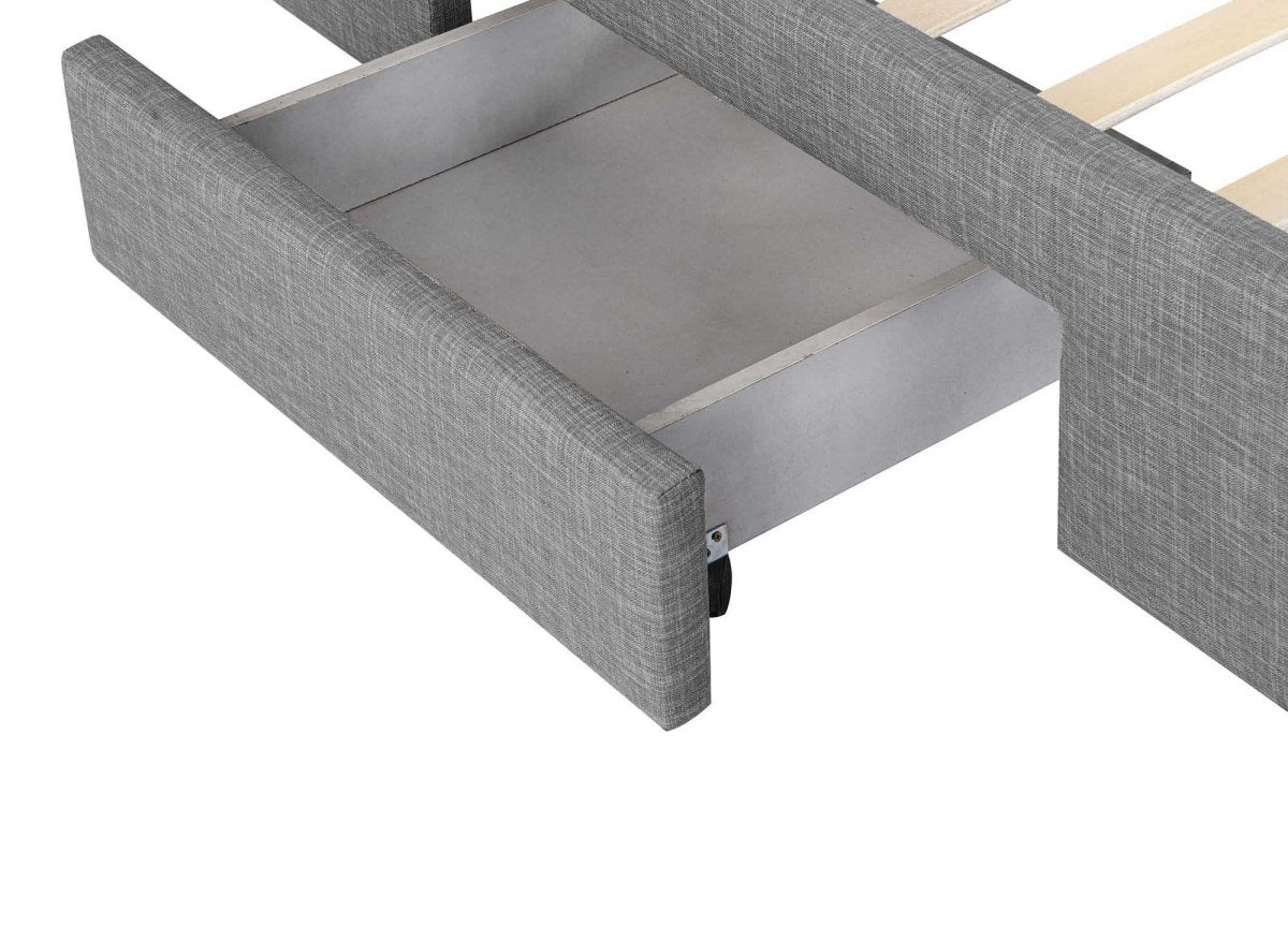 Lit double avec 4 tiroirs en lin gris 140x190 cm LEANDRE