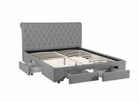 Lit double avec 4 tiroirs en lin gris 140x190 cm LEANDRE