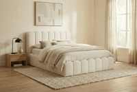 Lit double en tissu bouclette beige 160x200 cm RITA