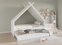 Lit gigogne cabane en bois blanc 90 x 190 cm LIMEO