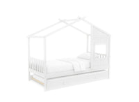 Lit gigogne cabane en bois blanc 90 x 190 cm MILIO