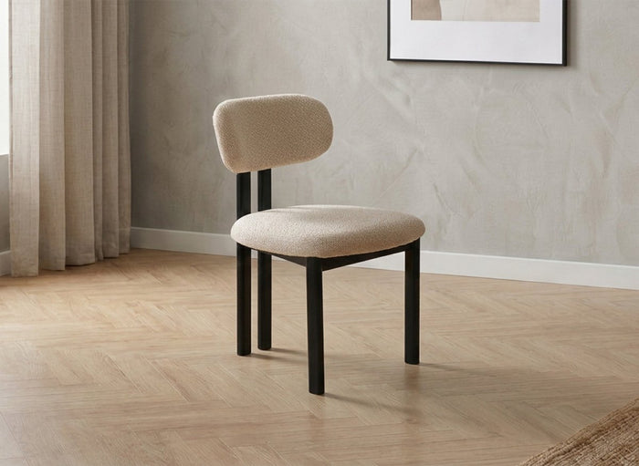 Lot de 2 chaises en tissu texturé écru pieds en métal noir LEONA