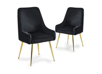 Lot de 2 chaises en velours noir pieds en métal doré DORY