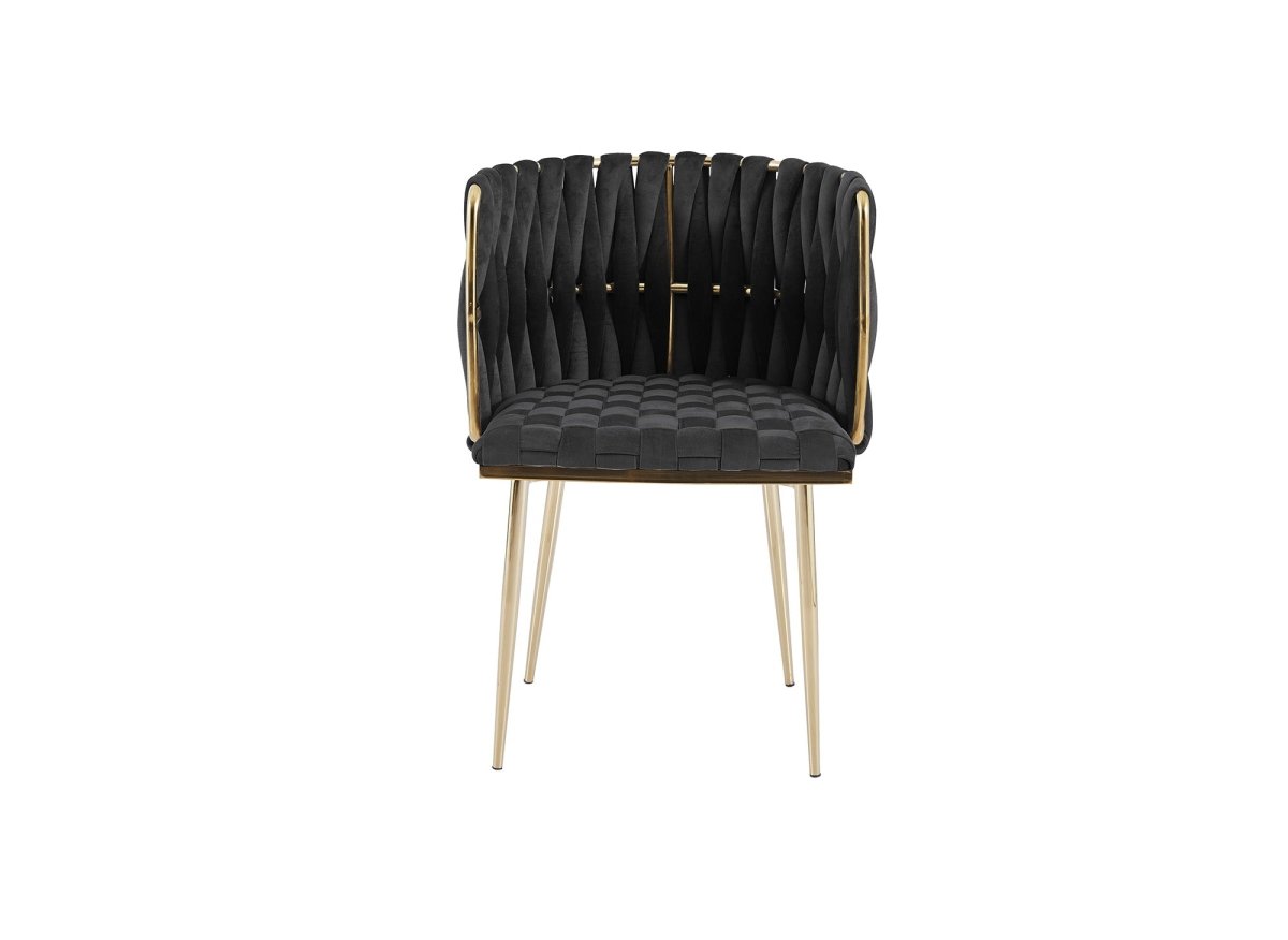Lot de 2 chaises en velours noir pieds en métal doré POLO