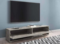 Meuble TV suspendu 2 portes 2 niches gris béton ROMANE XL - 140 cm