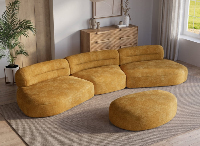 Pouf en velours tissé moutarde IMENIA