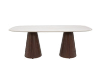 Table à manger 200cm en céramique beige pieds marron 8 personnes 200cm ELWEN