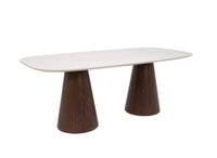Table à manger 200cm en céramique beige pieds marron 8 personnes 200cm ELWEN