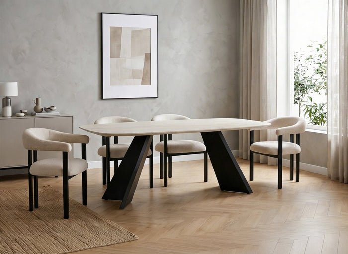 Table à manger en céramique blanc pieds noir 8 personnes 200cm ZELLY