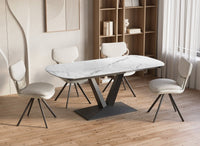 Table à manger extensible en céramique blanche 8 personnes 120-180 cm ELIAD