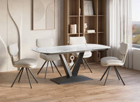 Table à manger extensible en céramique blanche 8 personnes 120-180 cm ELIAD