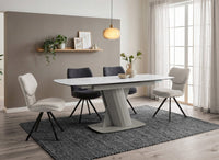 Table à manger extensible en métal beige plateau céramique blanc 180-240 cm DUBAI