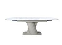 Table à manger extensible en métal beige plateau céramique blanc 180-240 cm DUBAI