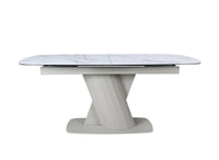 Table à manger extensible en métal beige plateau céramique blanc 180-240 cm DUBAI