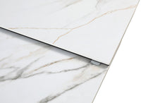 Table à manger extensible en métal beige plateau céramique blanc 180-240 cm DUBAI