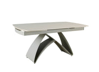 Table à manger extensible en métal beige plateau céramique blanc 160-240 cm PARIS