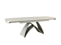 Table à manger extensible en métal beige plateau céramique blanc 160-240 cm PARIS