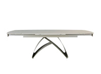 Table à manger extensible en métal beige plateau céramique blanc 160-240 cm PARIS