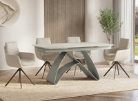 Table à manger extensible en métal beige plateau céramique blanc 160-240 cm PARIS