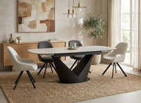 Table à manger extensible en métal marron plateau en céramique blanc 180-240 cm LERONA