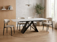 Table à manger extensible en métal noir avec plateau en céramique blanc 160-240 cm HELSINKI