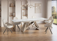 Table à manger extensible plateau céramique blanc 10 personnes 160-240 cm GABRIEL