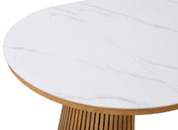 Table à manger ronde extensible en bois clair avec plateau en céramique blanc 120-200cm HEKA