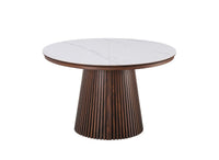 Table à manger ronde extensible en bois foncé avec plateau en céramique blanc 120-200cm HEKA