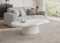 Table basse ovale en béton brossé blanc plateau asymétrique ZELINE