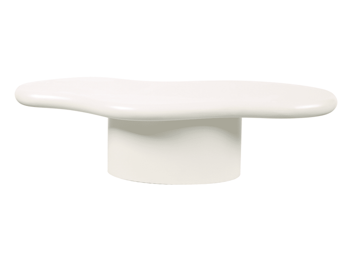 Table basse ovale en béton brossé blanc plateau asymétrique ZELINE