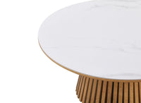 Table basse ronde en bois clair plateau en céramique blanc HEKA