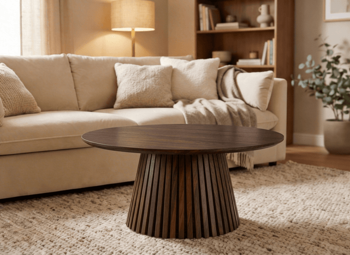 Table basse ronde en bois foncé HEKA