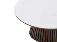 Table basse ronde en bois foncé plateau en céramique blanc HEKA