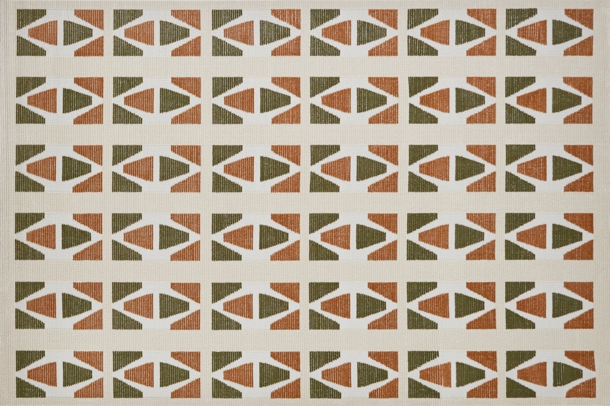 Tapis beige à motifs géométriques verts et terracotta 160 x 230 cm IONA