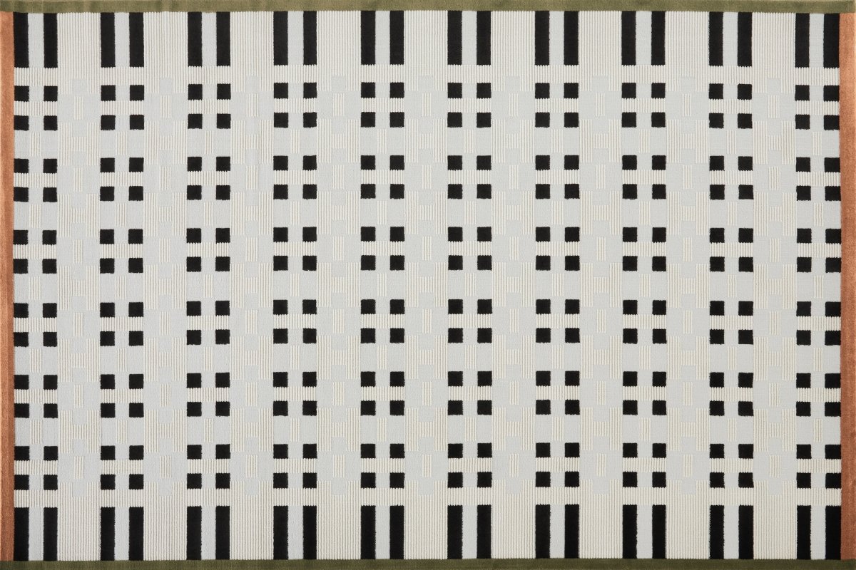 Tapis blanc à motifs noirs, verts et orange 200 x 290 cm ELINN