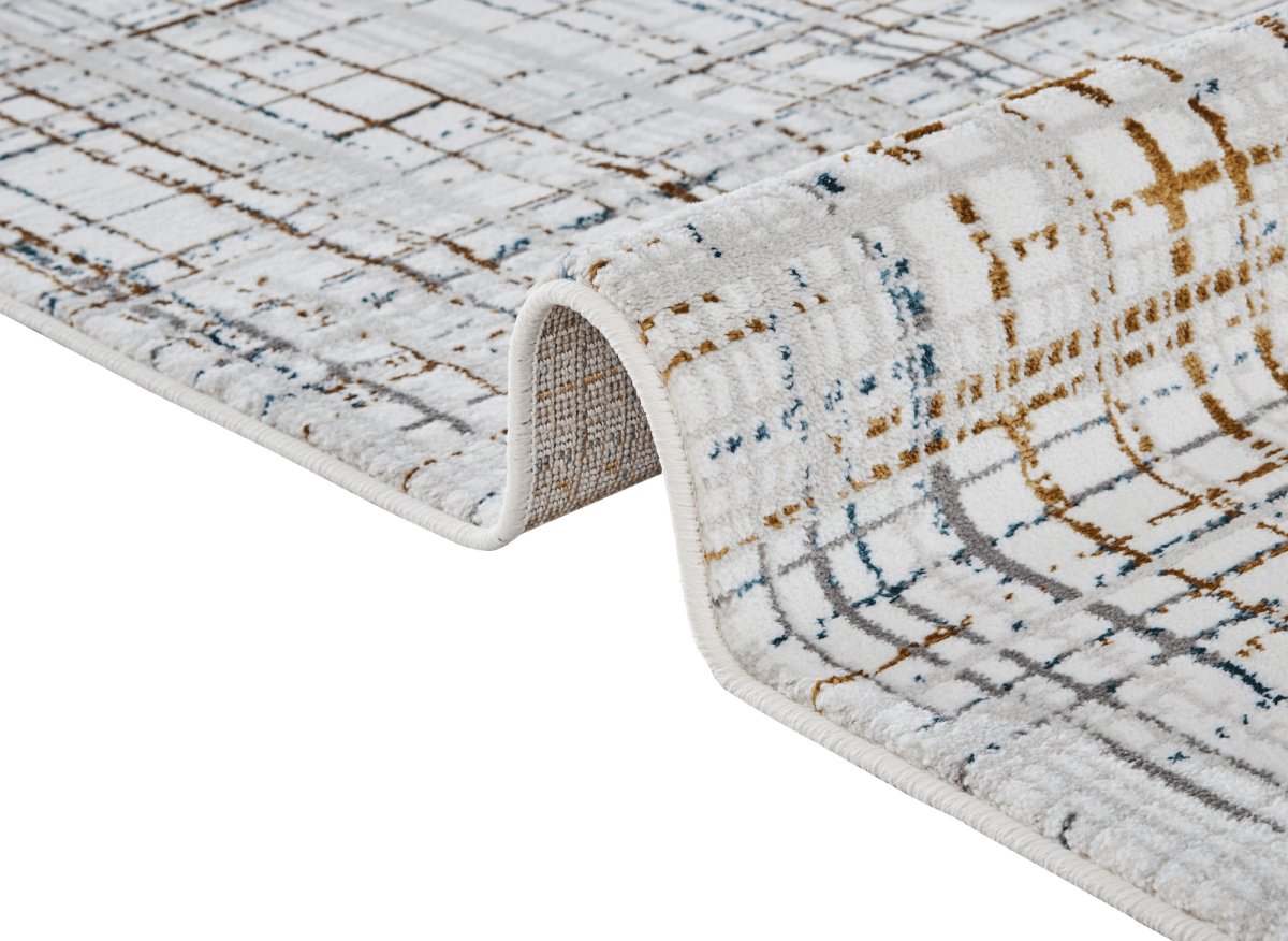 Tapis motif quadrillage beige et bleu 200 x 290 cm GRIND