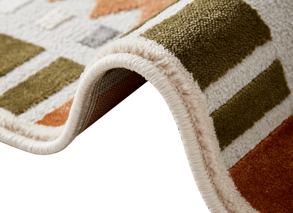 Tapis terracotta à motifs géométriques verts et beige 160 x 230 cm SAHEL